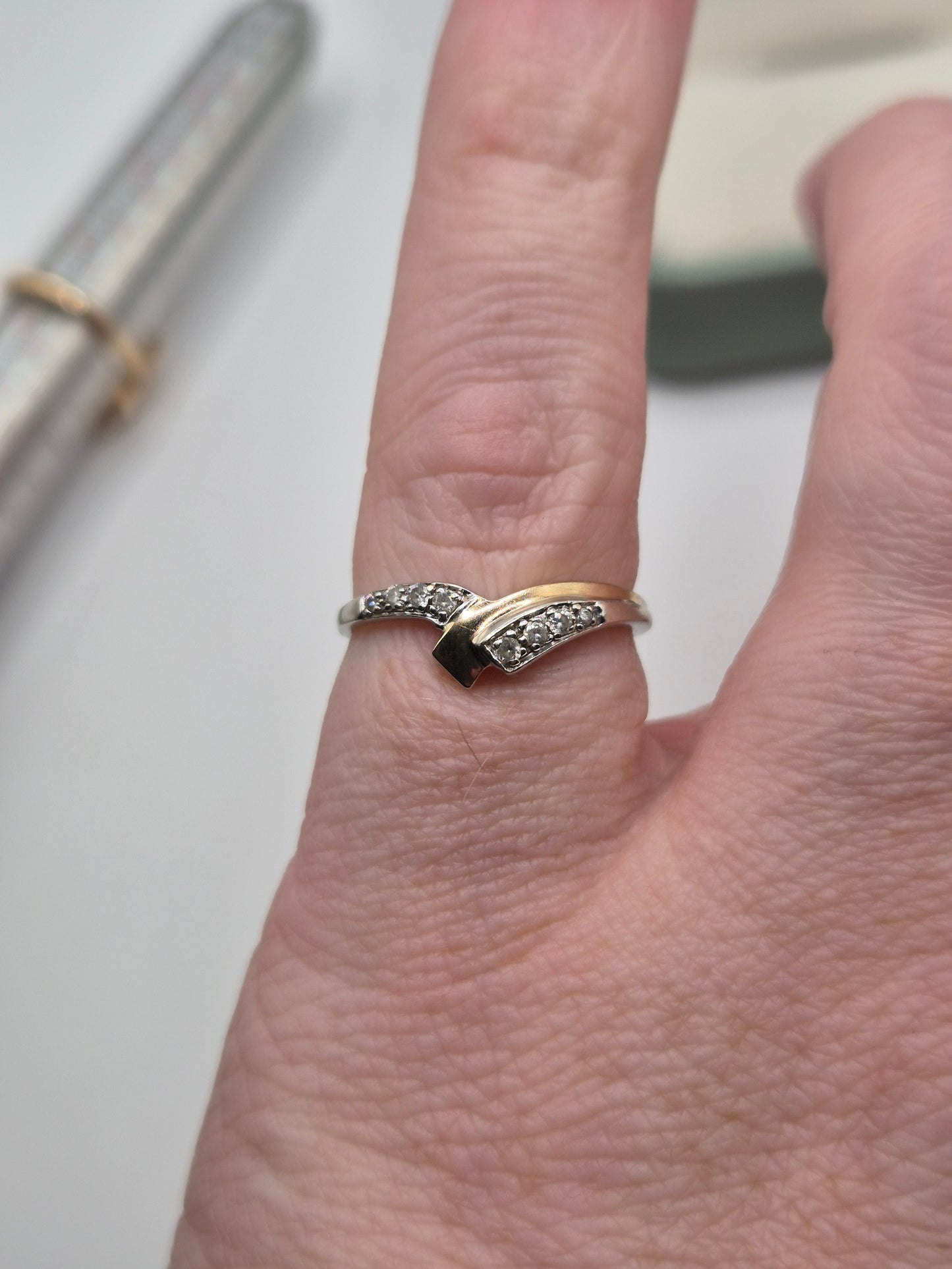 9ct two tone gold diamond wishbone ring