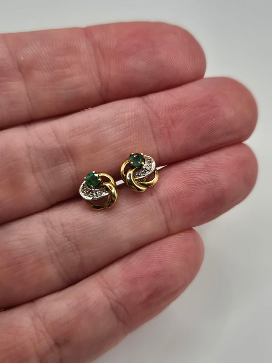 9ct gold emerald and diamond earrings
