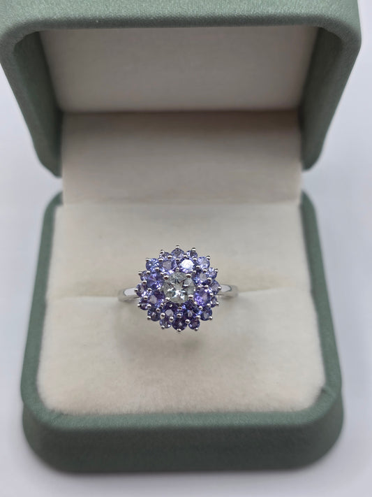 9ct white gold aquamarine a d tanzanite ring
