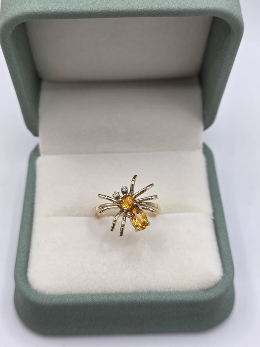 9ct gold citrine and diamond spider ring