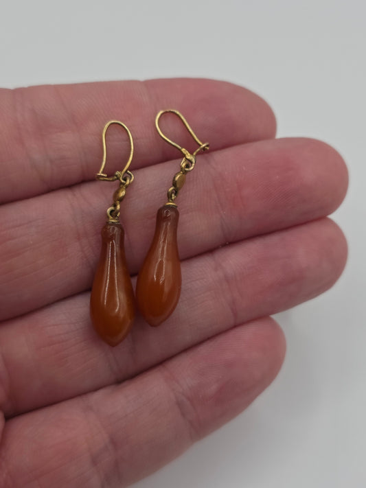 Antique 9ct gold amber earrings