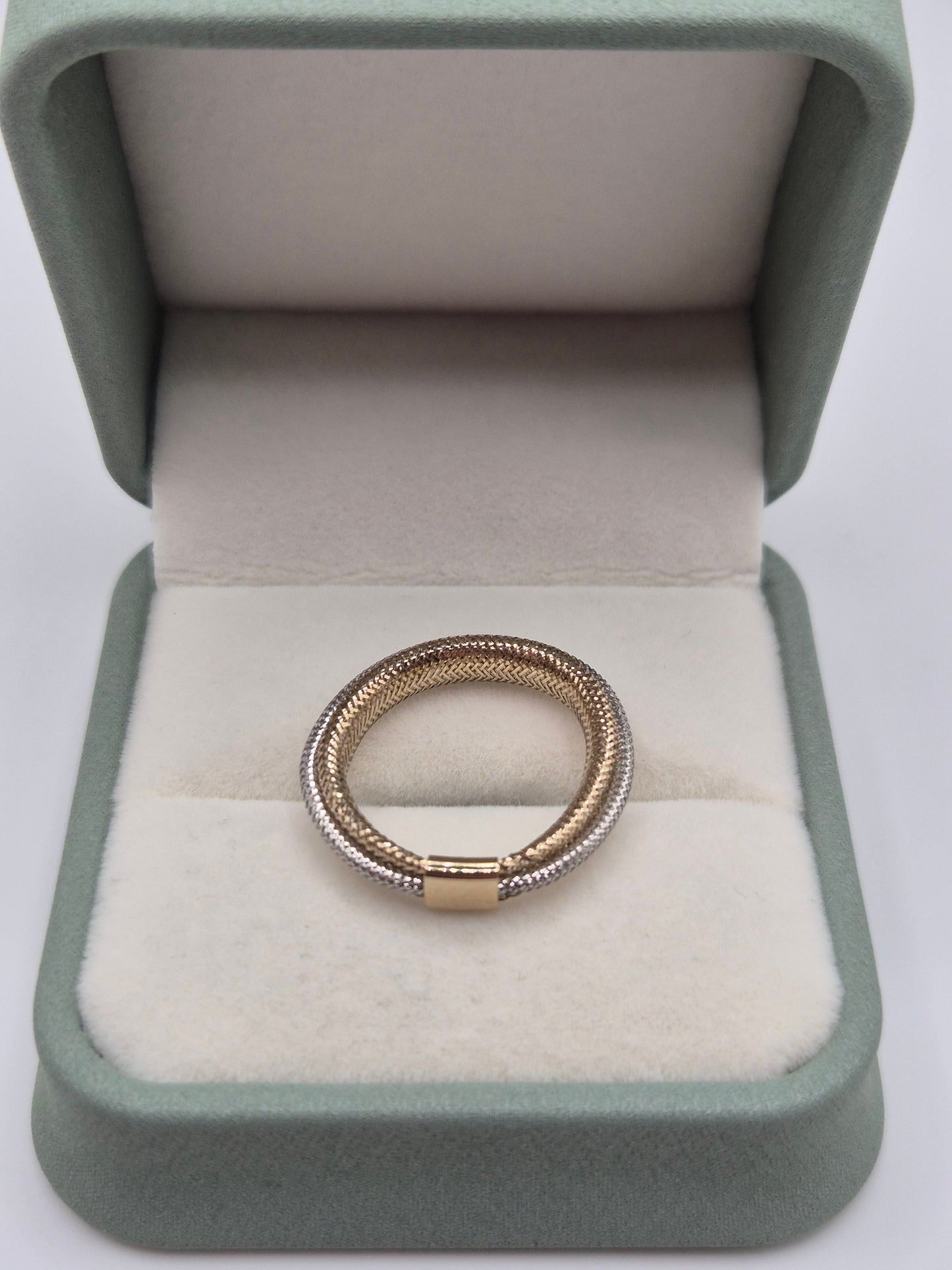 9ct teo tone gold mesh ring