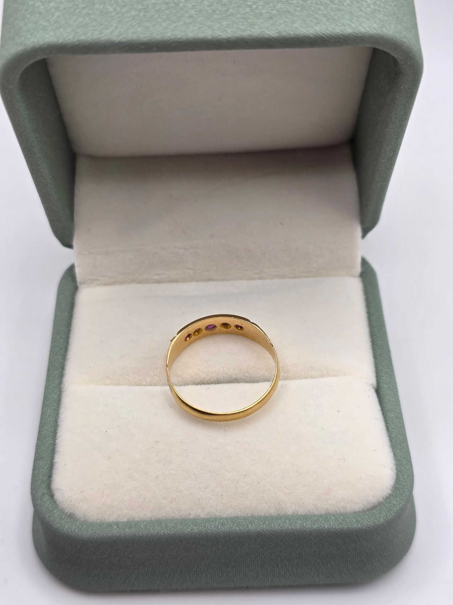 Victorian 1896 18ct gold ruby and diamond gypsy ring