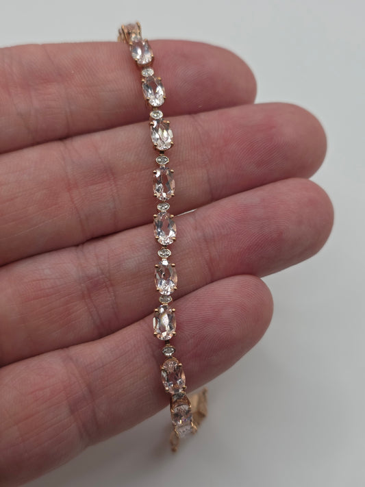 9ct rose gold morganite and diamond bracelet
