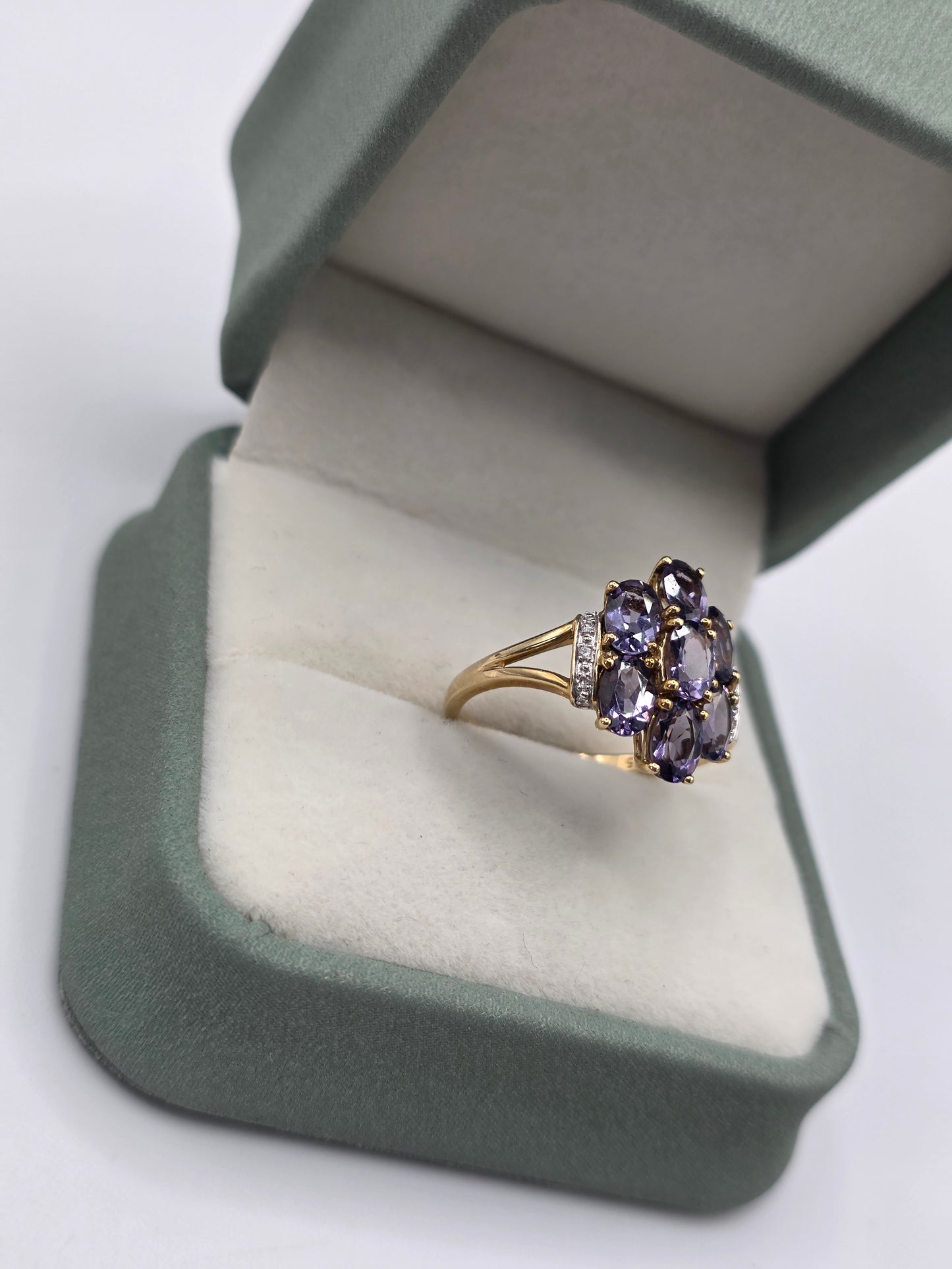 9ct gold iolite and diamond ring