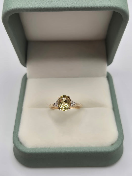 9ct gold lemon quartz and diamond ring