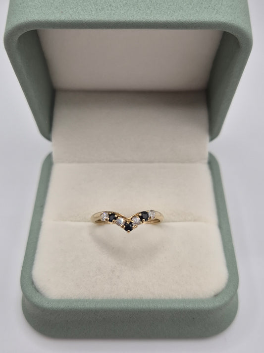 9ct gold sapphire and cz wishbone ring