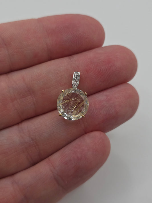 9ct gold rutile quartz and topaz pendant
