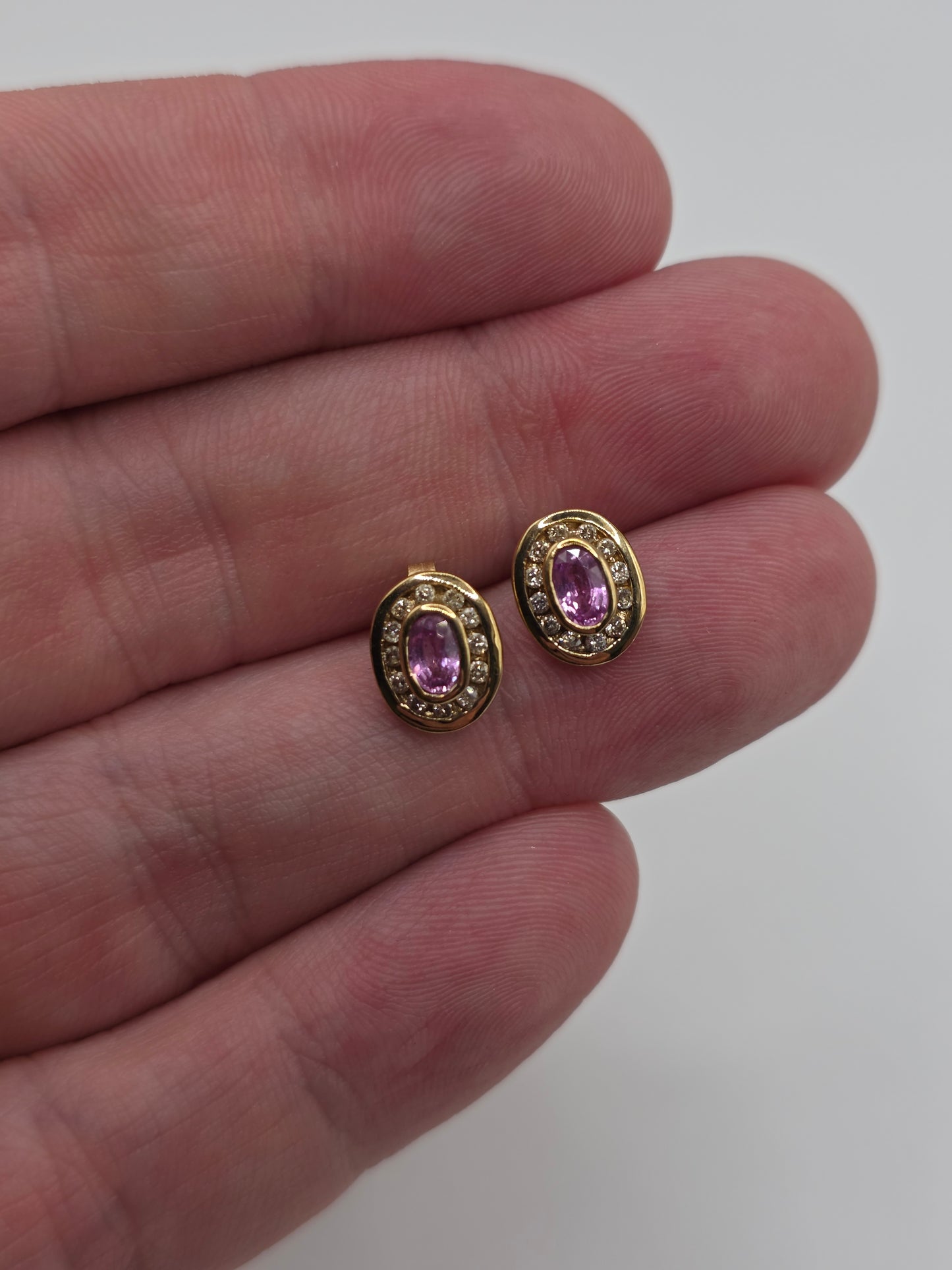9ct gold pink sapphire and diamond earrings