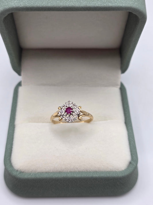 9ct gold ruby and diamond ring