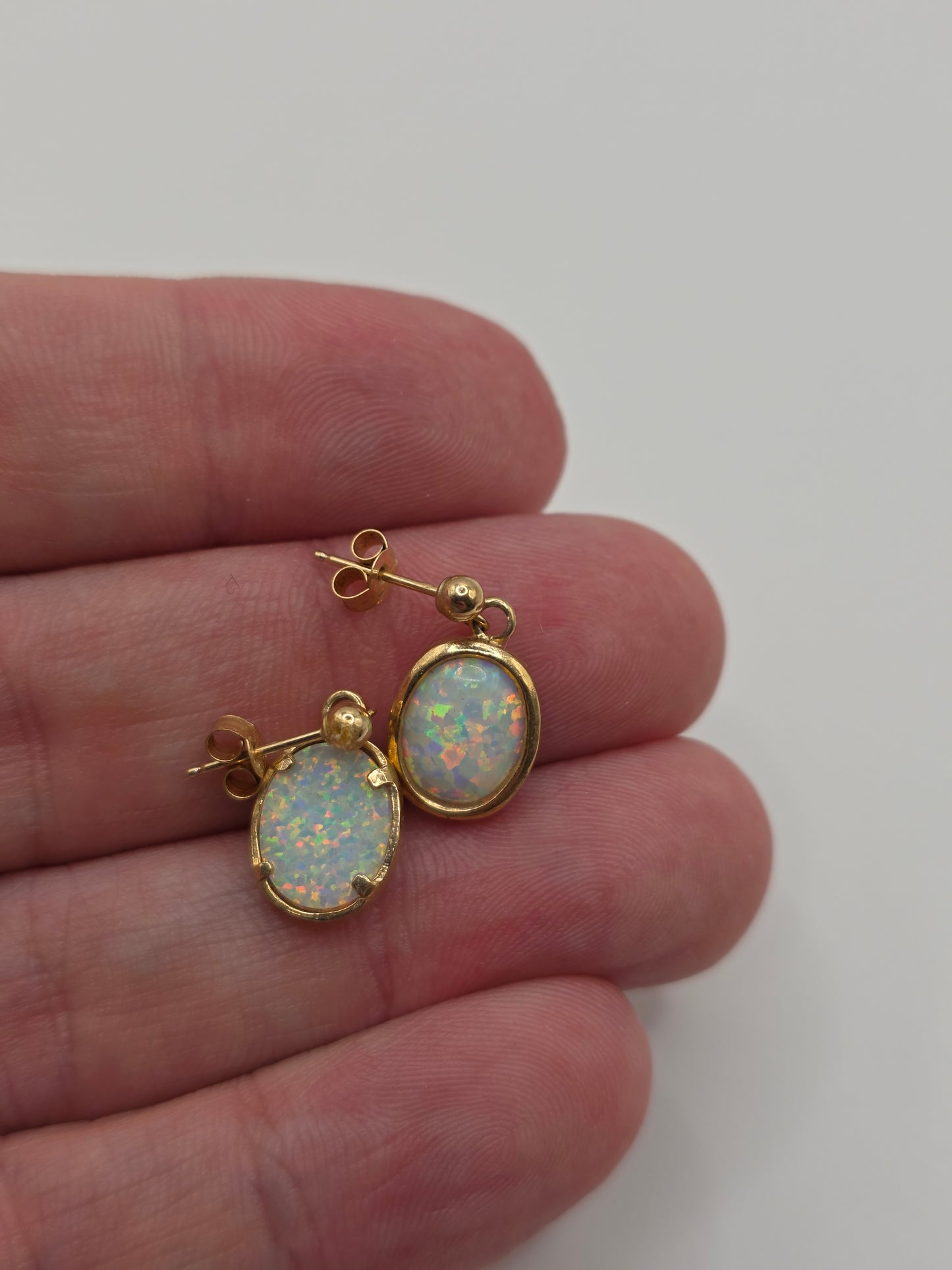 9ct gold synthetic opal earrings