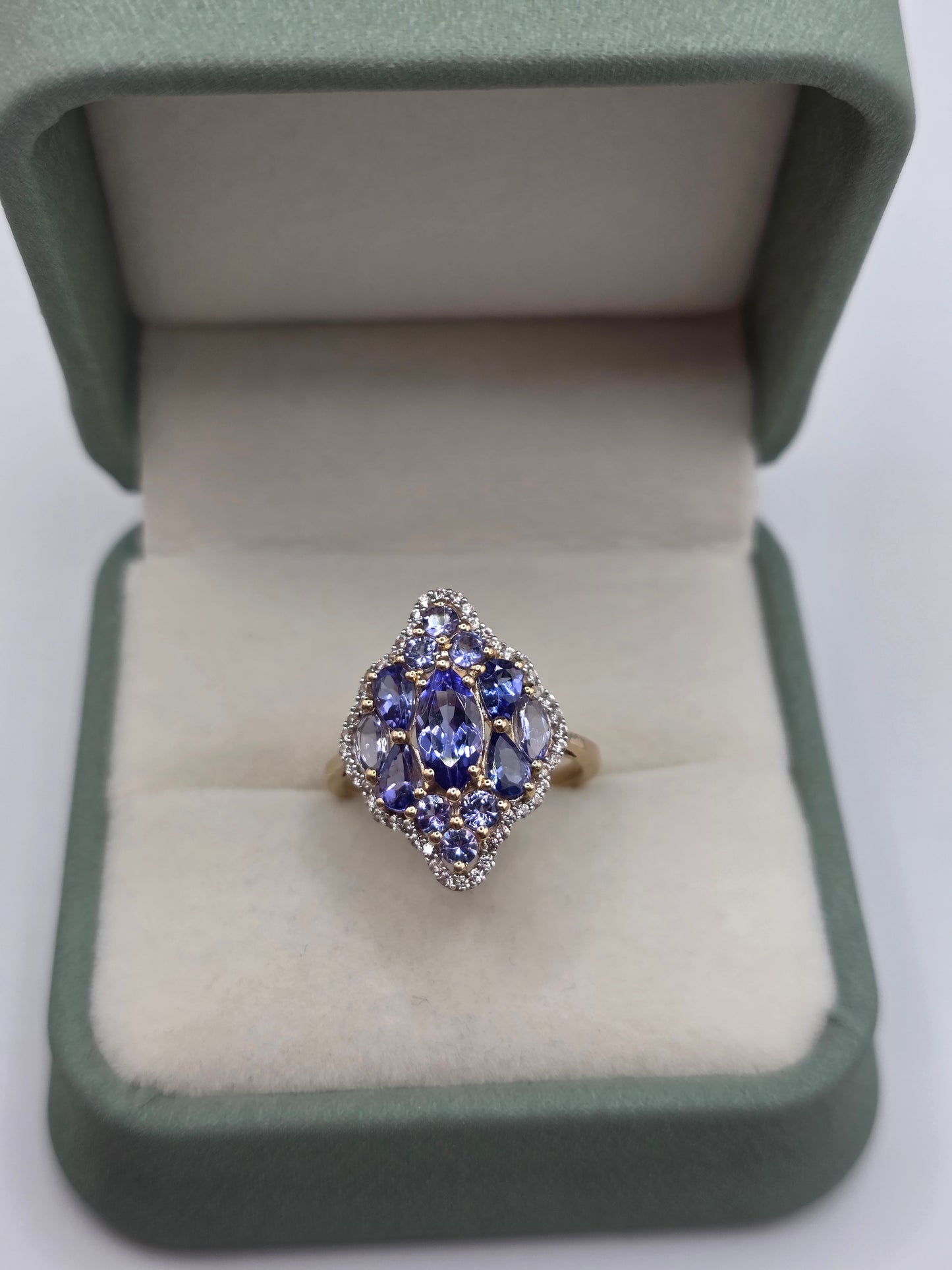 9ct gold tanzanite and zircon ring