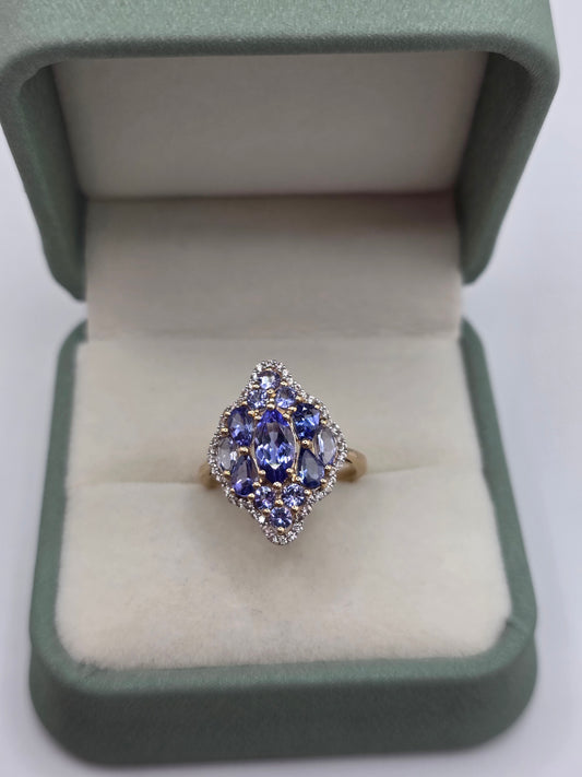9ct gold tanzanite and zircon ring