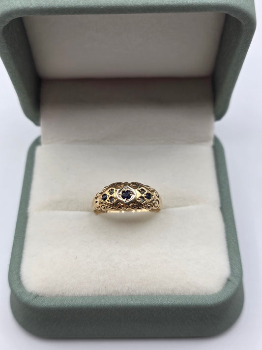 9ct gold sapphire and diamond gypsy ring