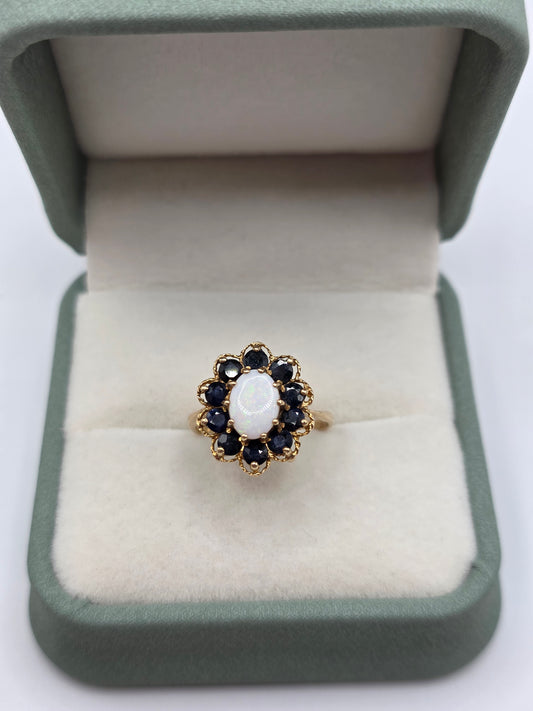 9ct gold opal and sapphire ring