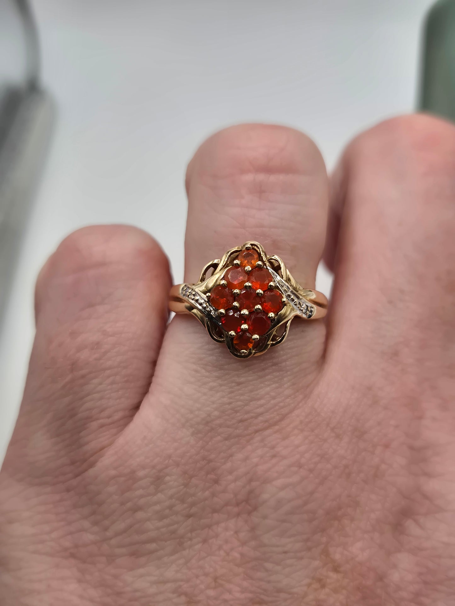 9ct gold fire opal and diamond ring