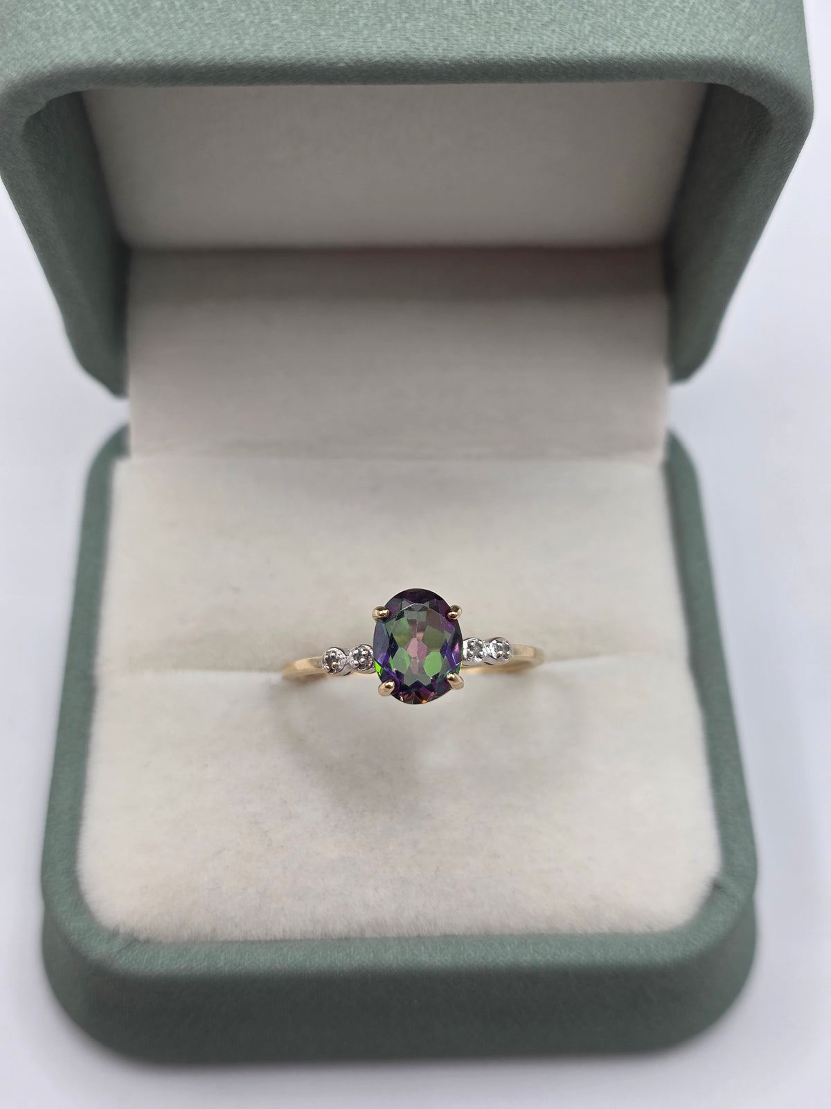 9ct gold mystic topaz and diamond ring