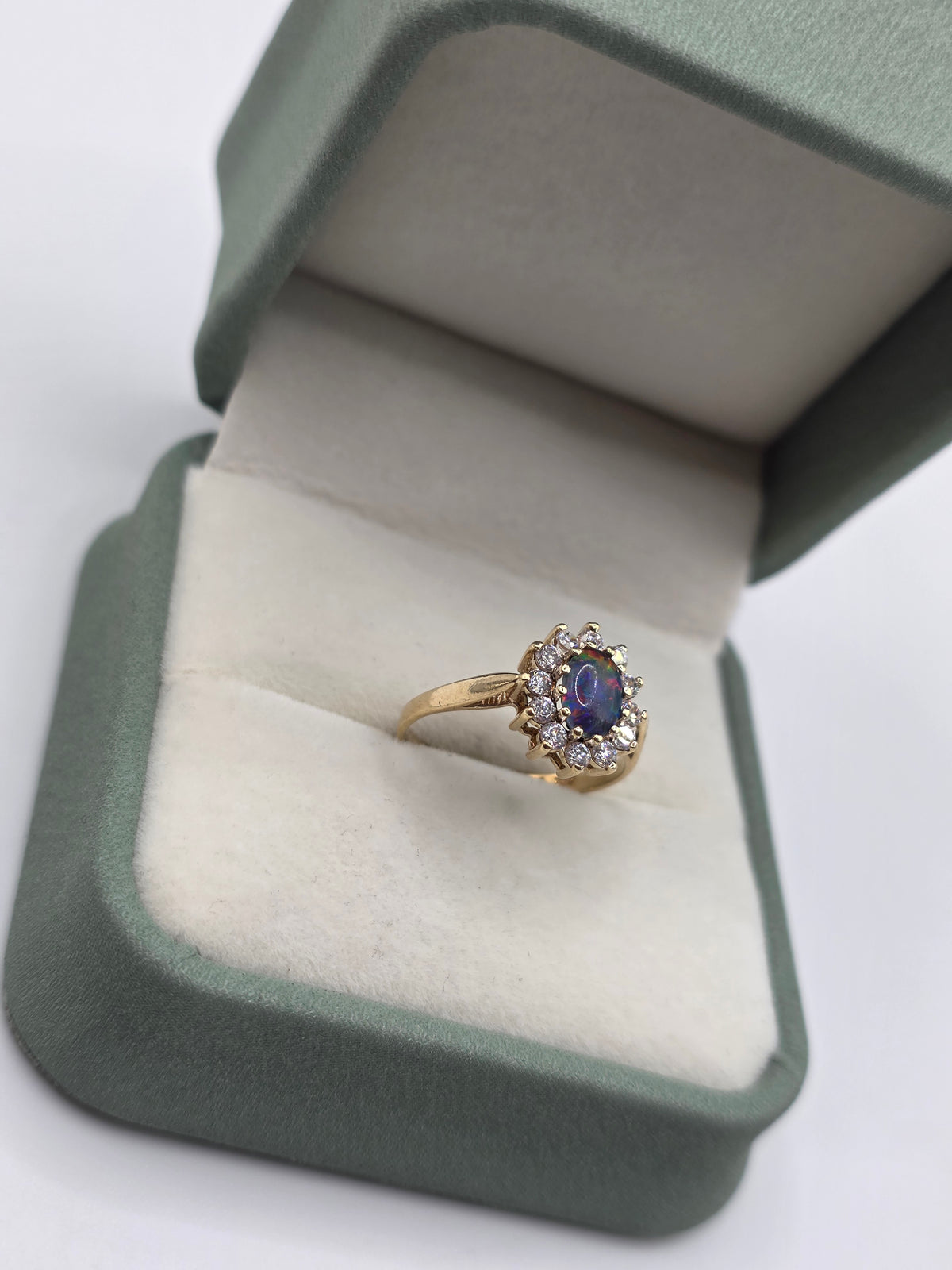 9ct gold opal doublet and cz ring