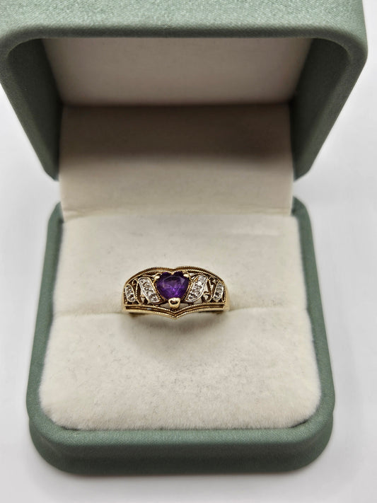 9ct gold amethyst and diamond ring