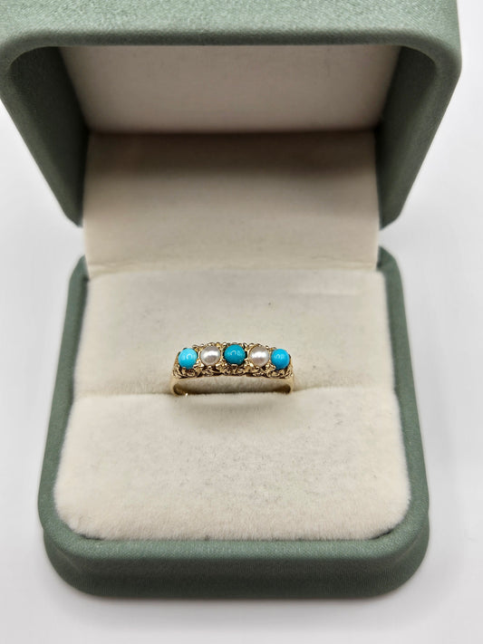 9ct gold turquoise and pearl ring