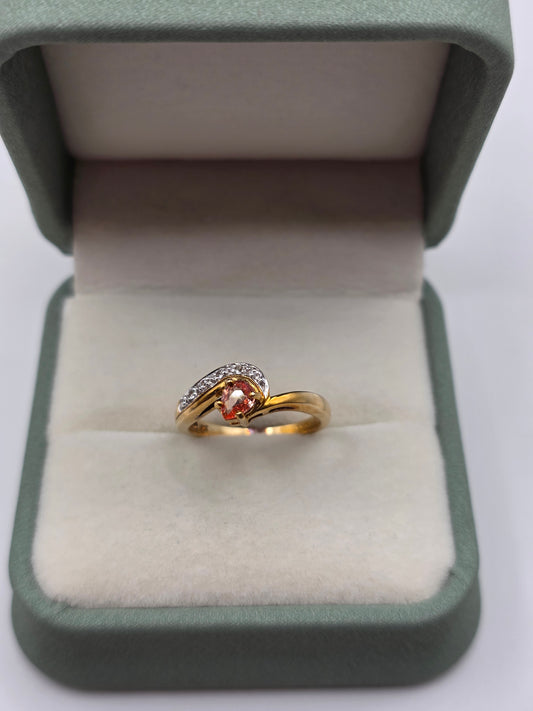 9ct gold orange sapphire and zircon ring