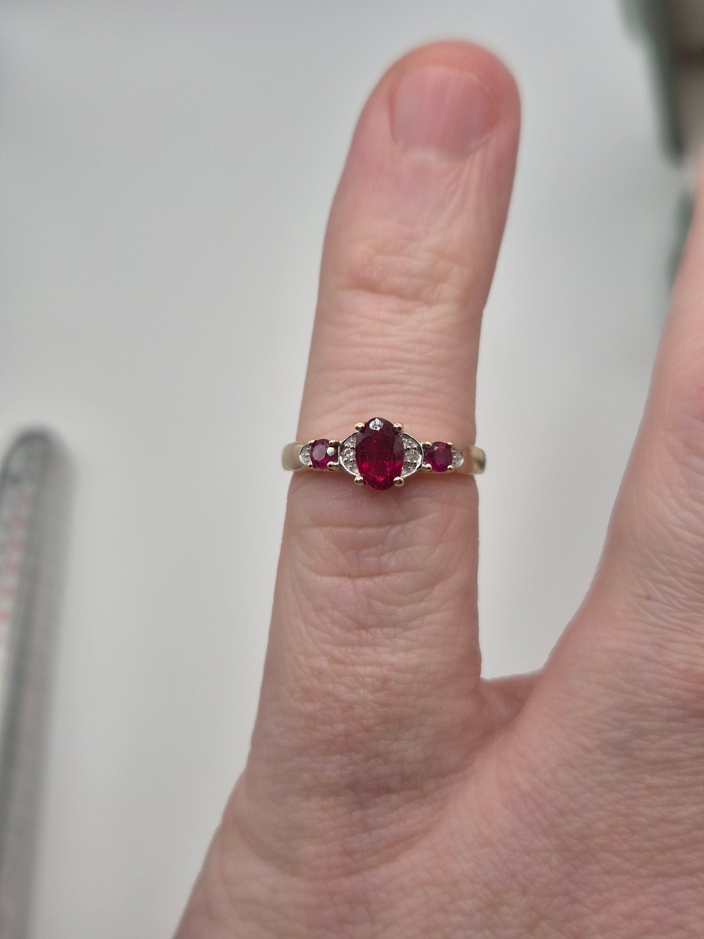 9ct gold ruby and diamond ring