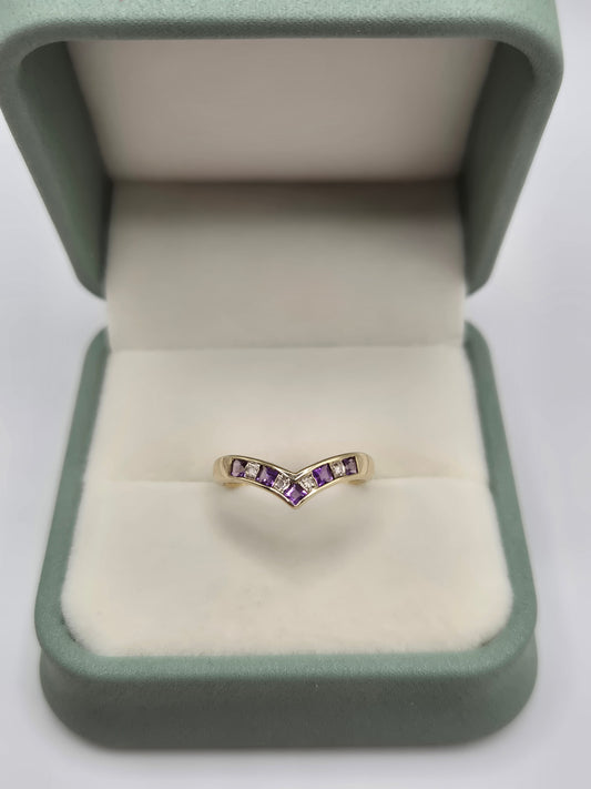 9ct gold amethyst and diamond wishbone ring