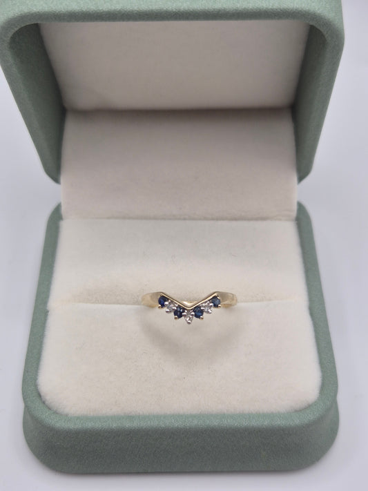 9ct gold sapphire and diamond wishbone ring
