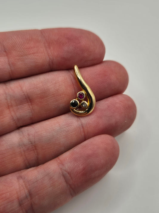9ct gold ruby, sapphire and diamond pendant