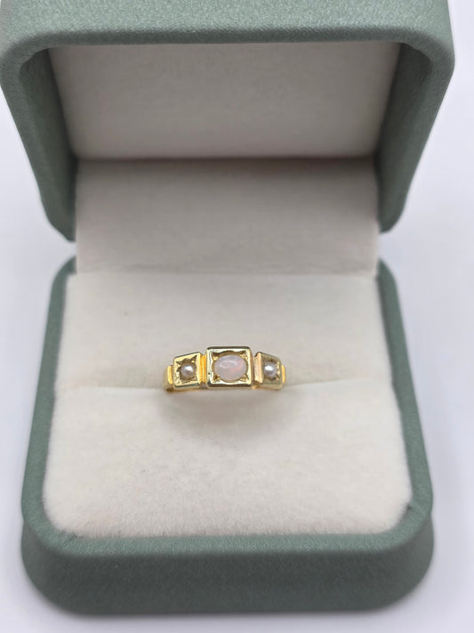 Antique 15ct gold opal and seed pearl gypsy ring