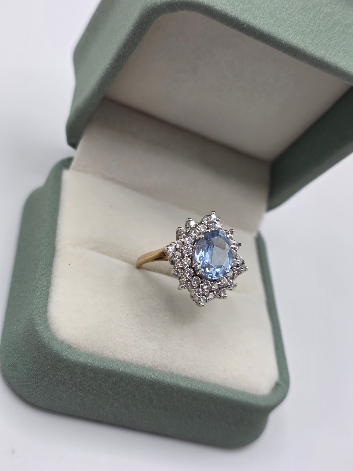 9ct gold aquamarine and cz ring