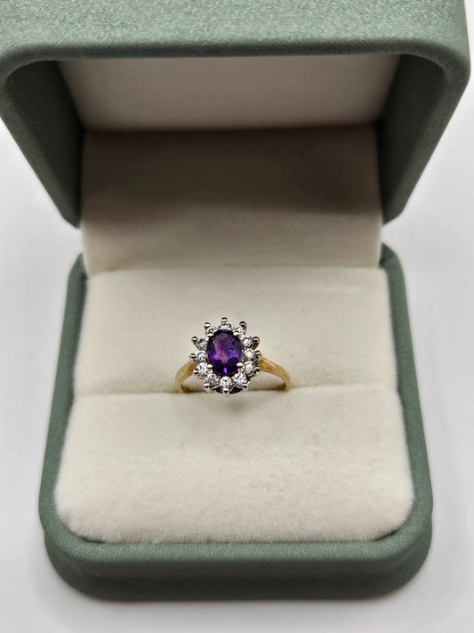 9ct gold amethyst and cz ring