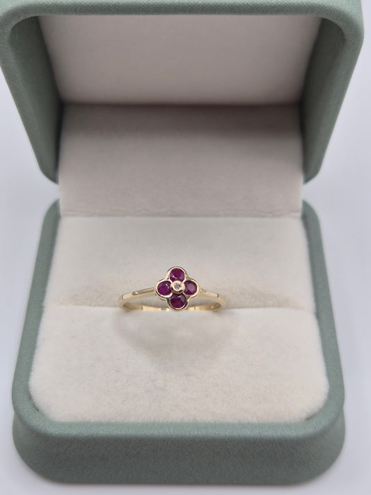 9ct gold ruby and diamond ring