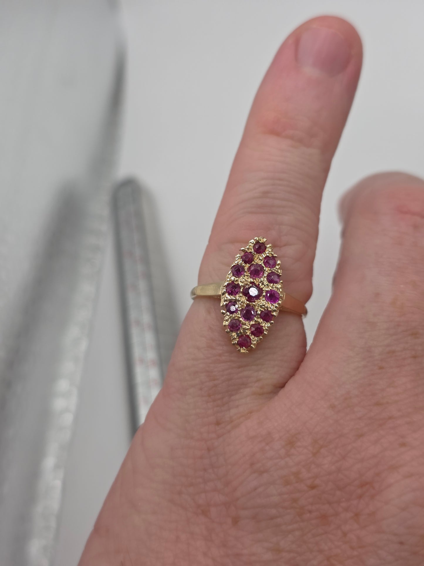 9ct gold ruby navette ring