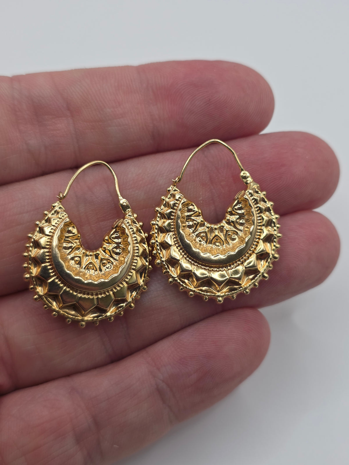 9ct gold spiked creole earrings