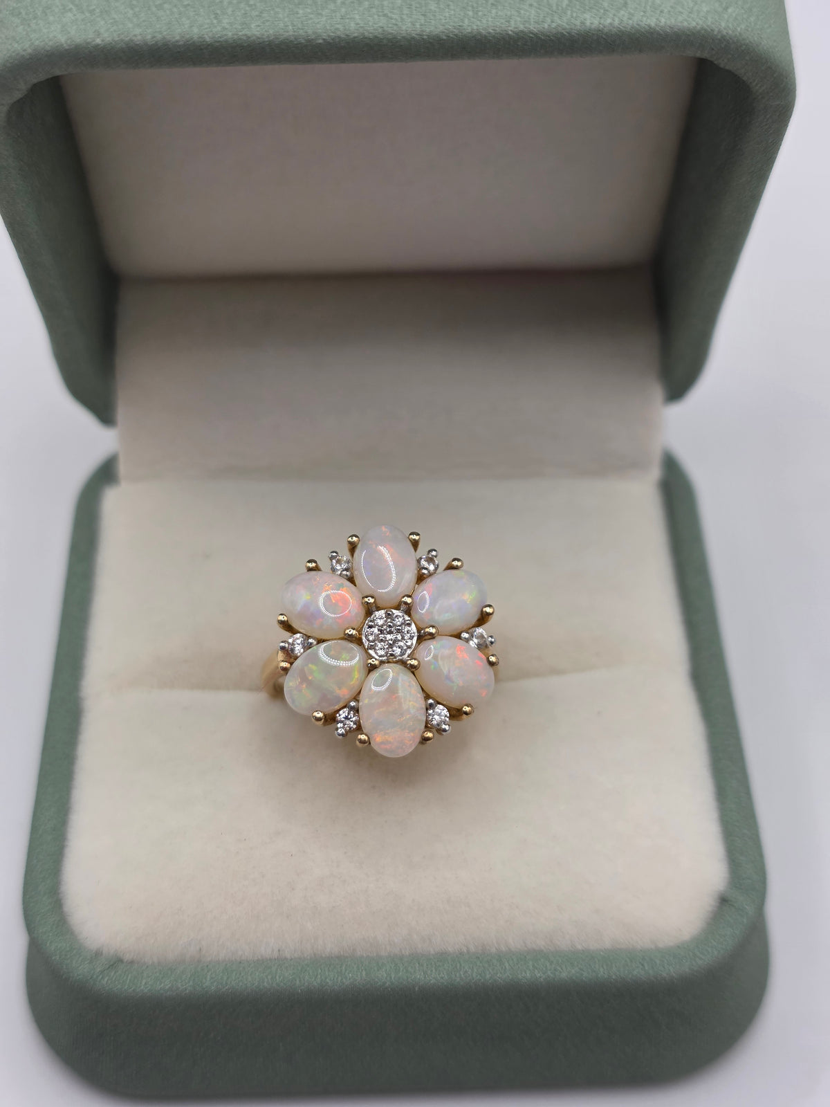 9ct gold opal and white zircon ring
