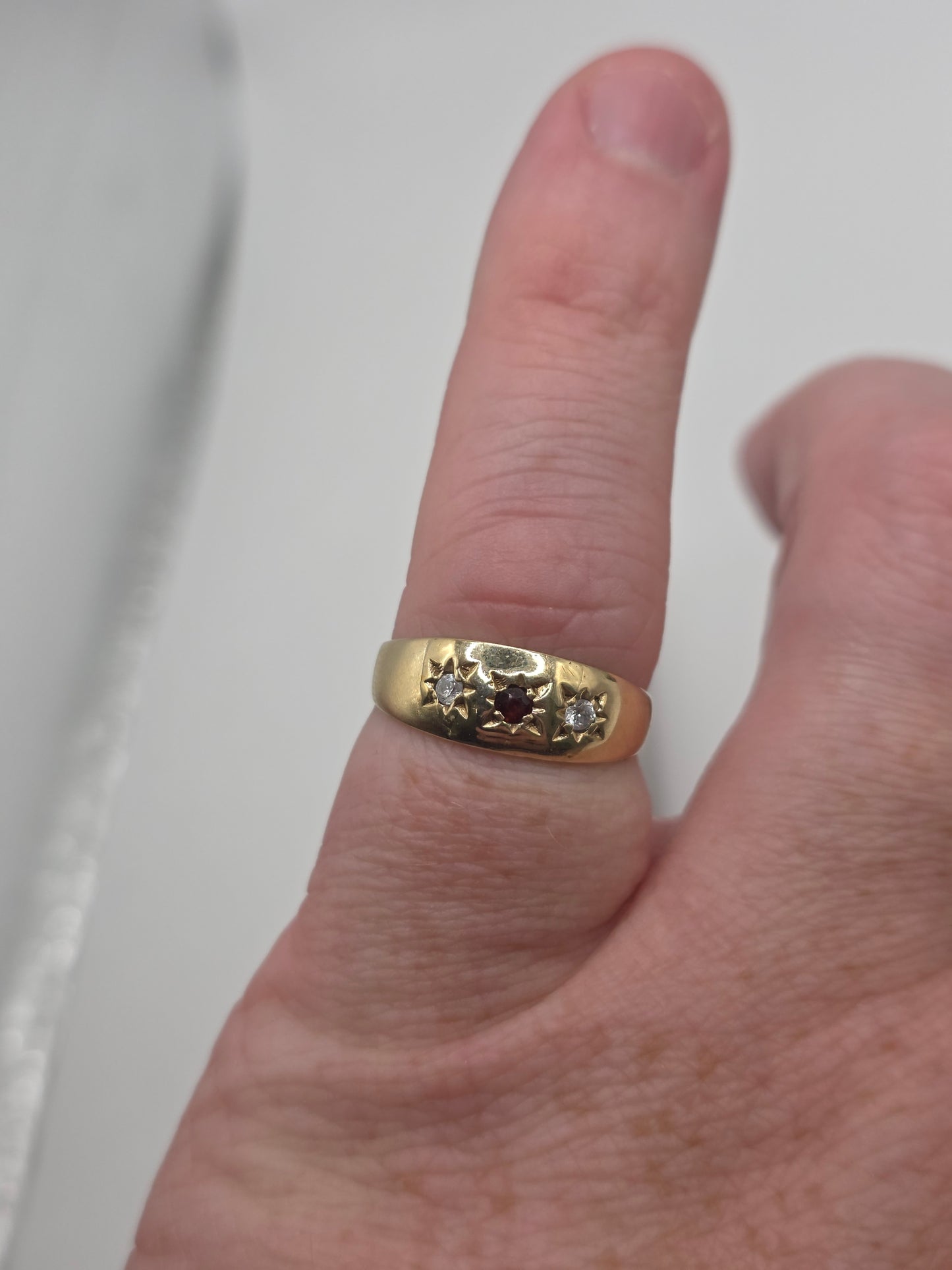 9ct gold garnet and cz gypsy ring