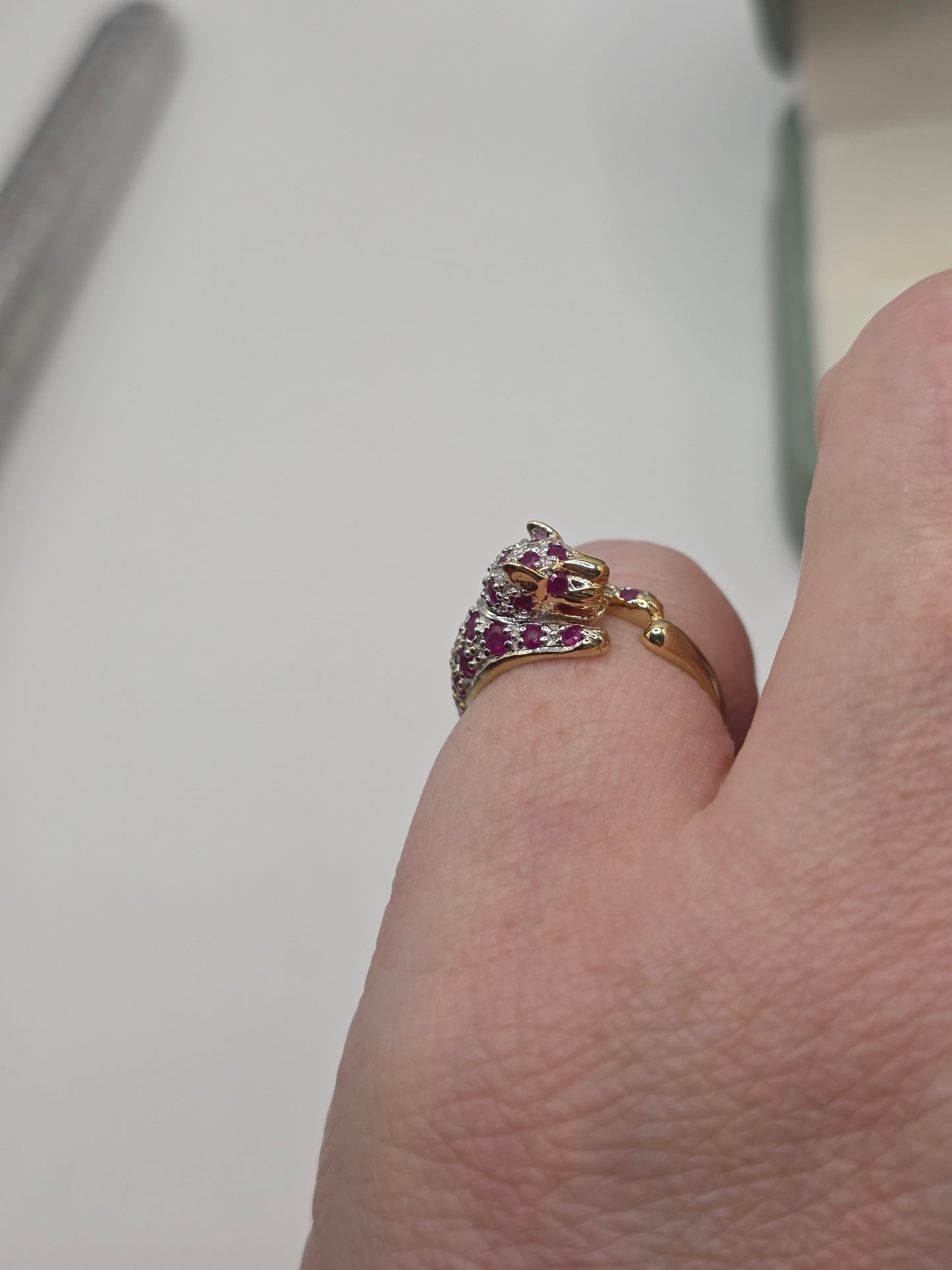 9ct gold Ruby and diamond panther ring
