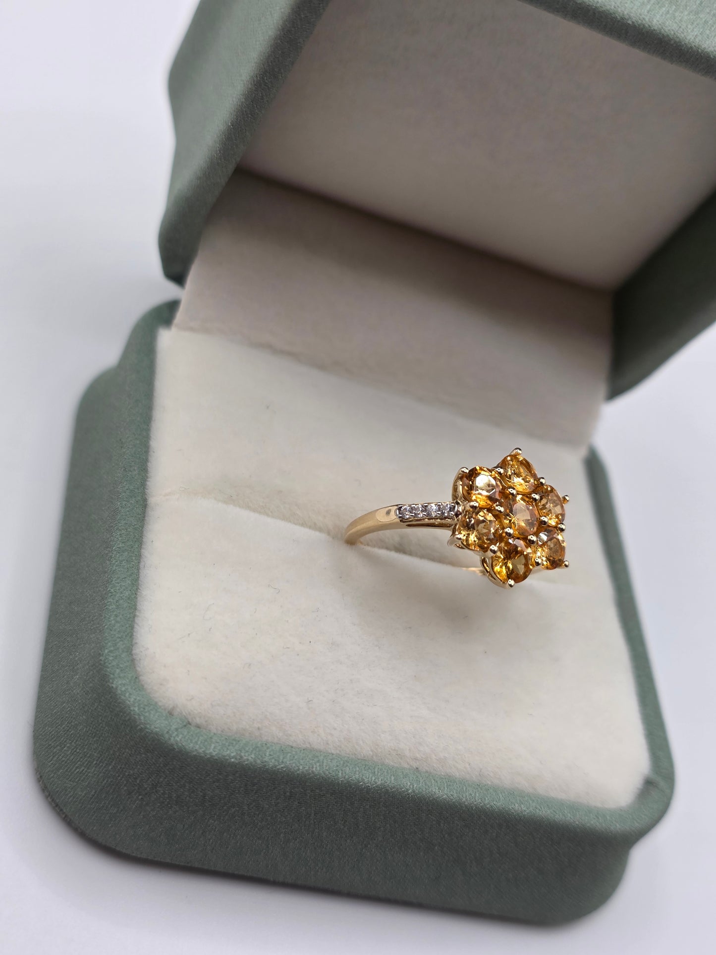 9ct gold yellow tourmaline and white topaz ring