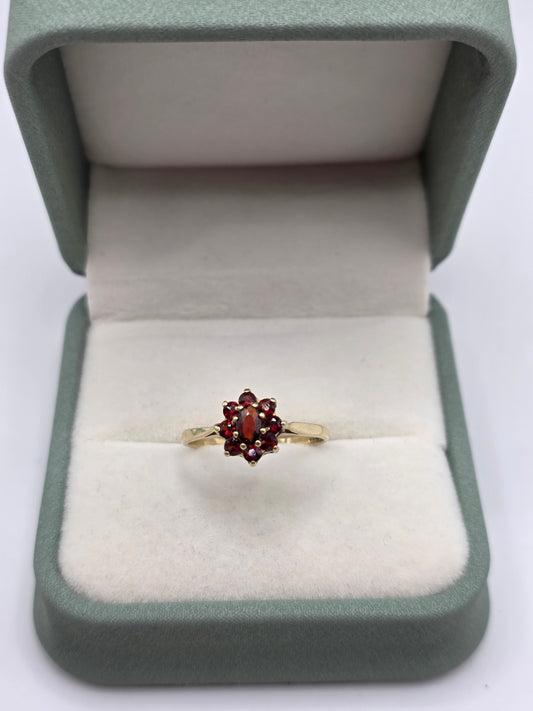9ct gold garnet cluster ring
