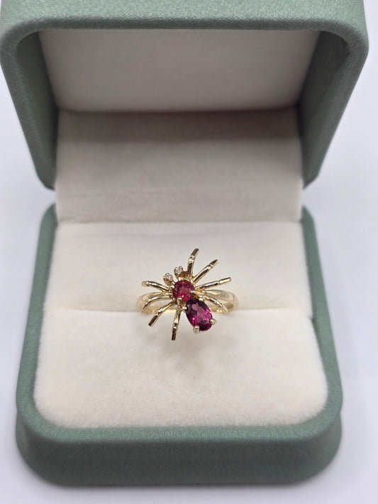9ct gold tourmaline and diamond spider ring