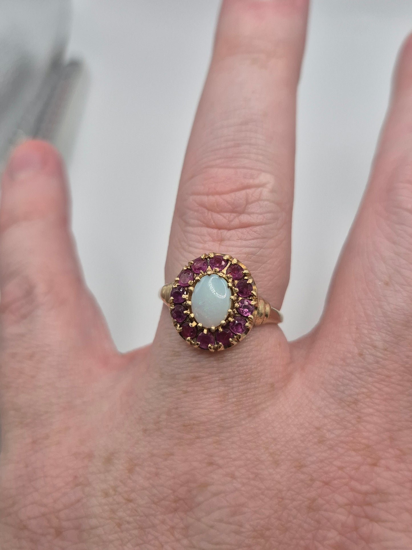 9ct gold opal and ruby ring