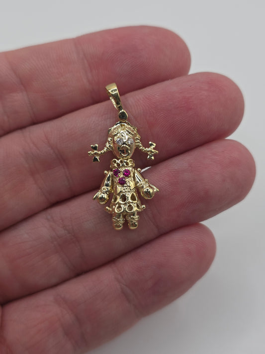 9ct gold gemstone rag doll pendant