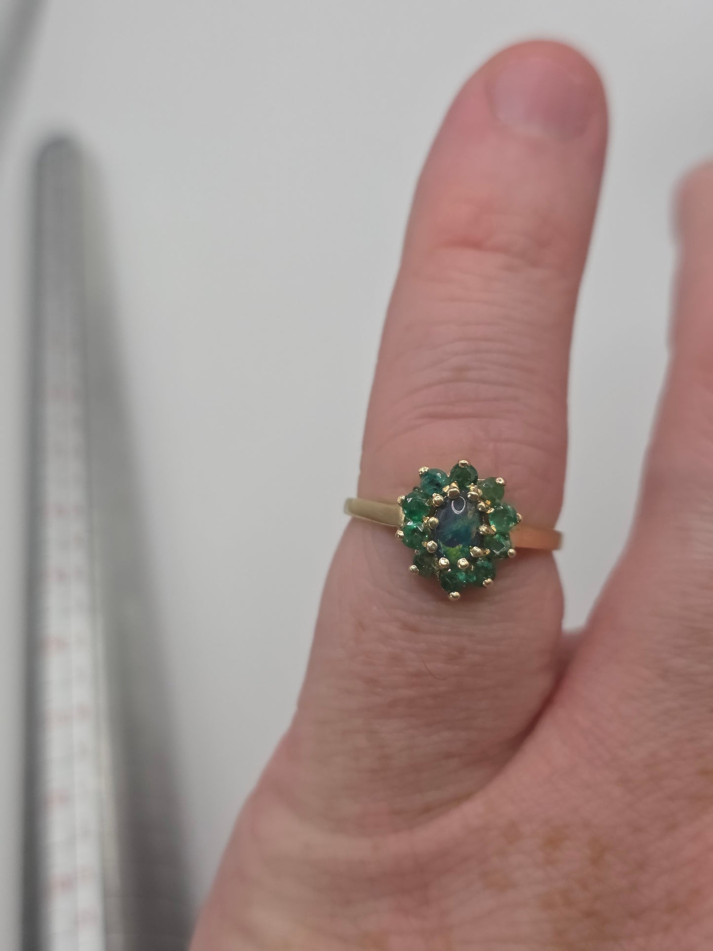 9ct gold opal triplet and emerald ring