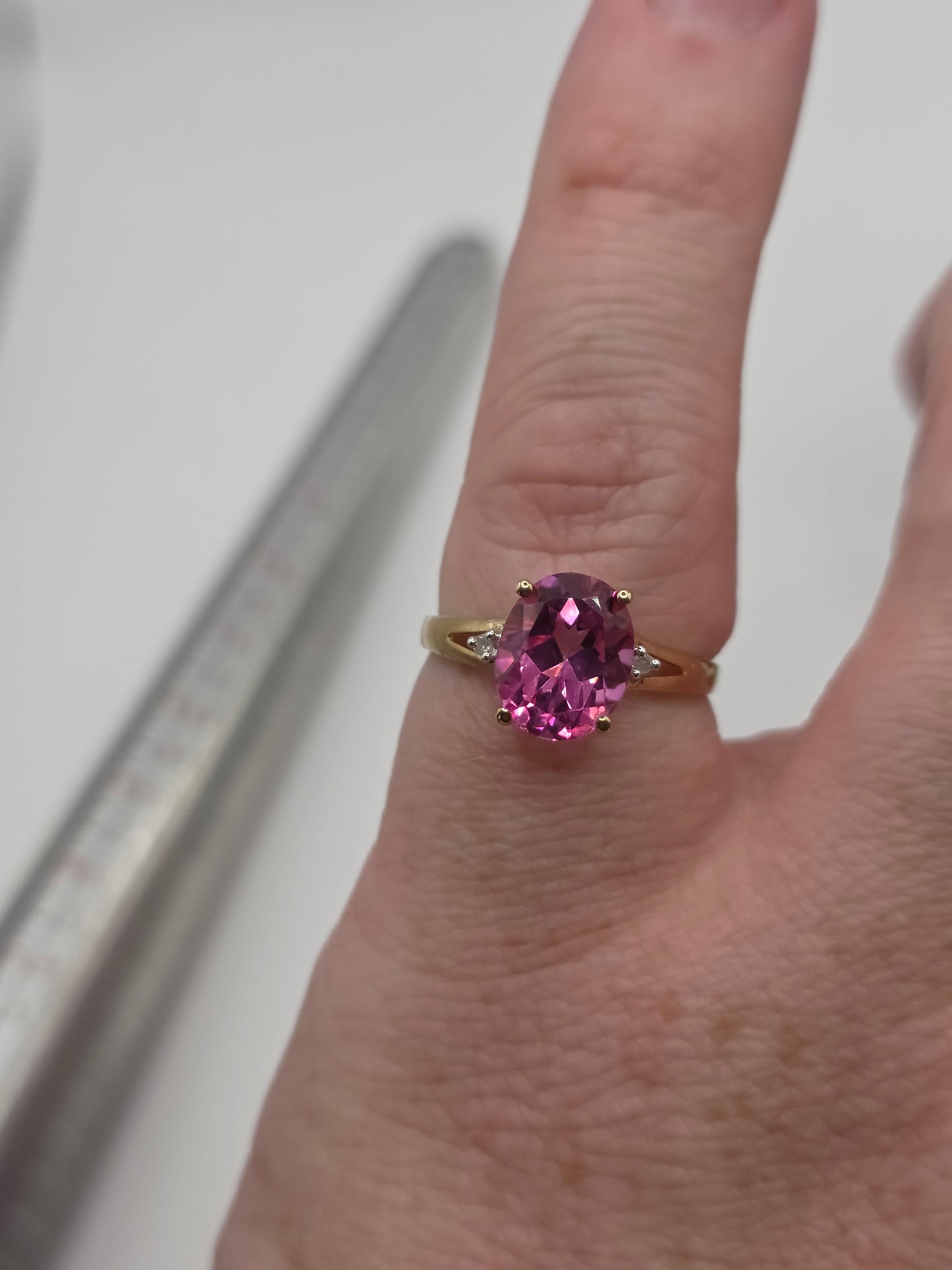 9ct gold pink topaz and diamond ring
