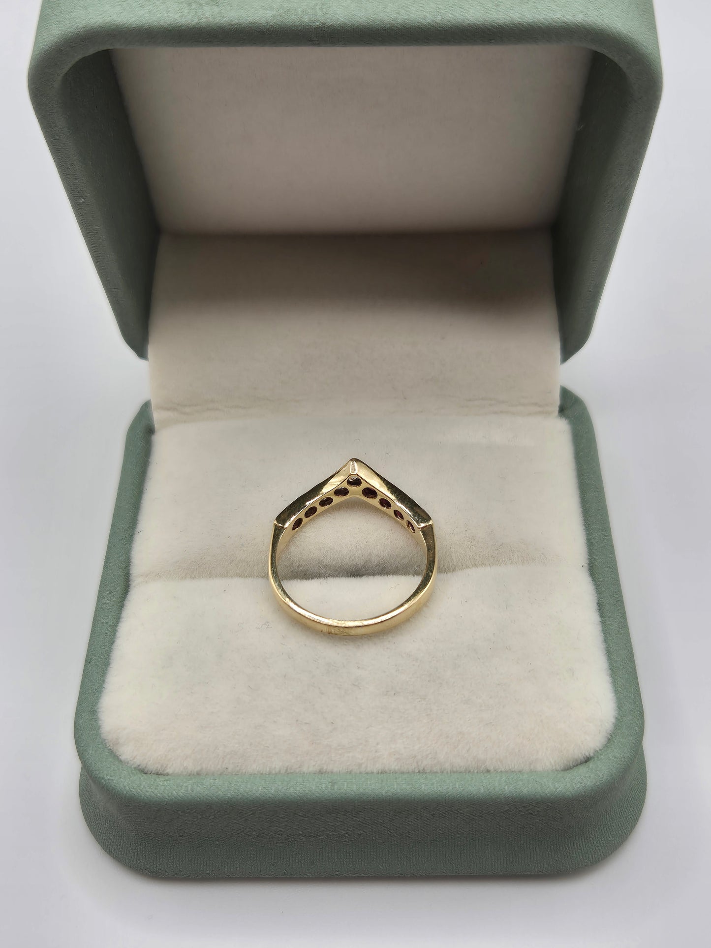 9ct gold ruby and cz wishbone ring