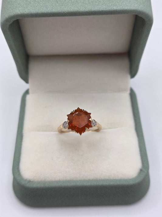 9ct gold fire opal and diamond ring