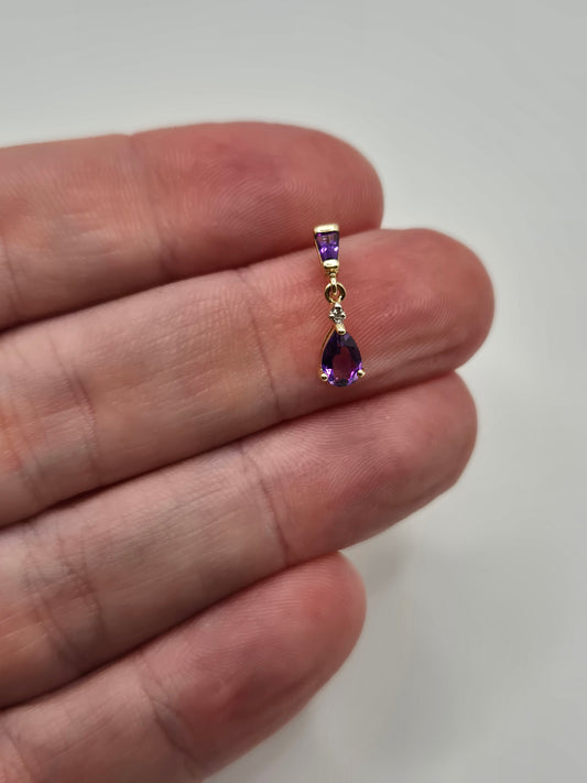 9ct gold amethyst and diamond pendant