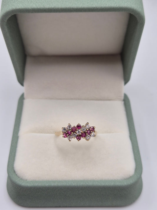 9ct gold ruby and cz ring