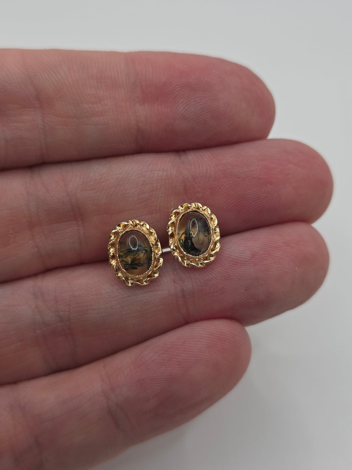 9ct gold moss agate earrings